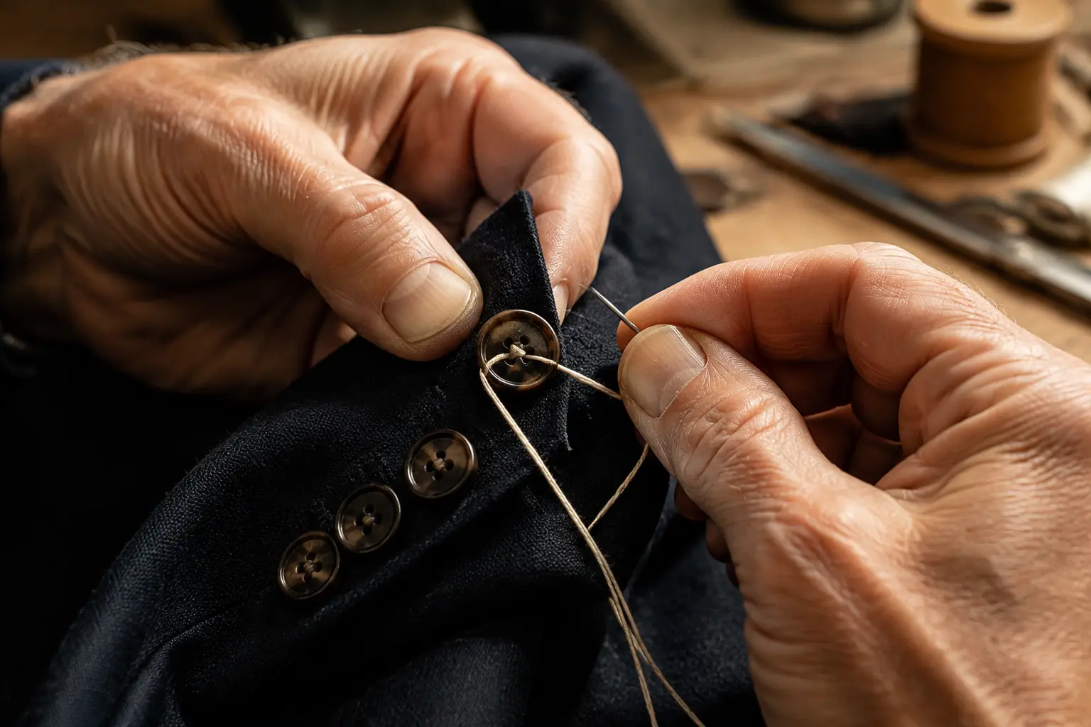 Hand finishing a tailored cuff
