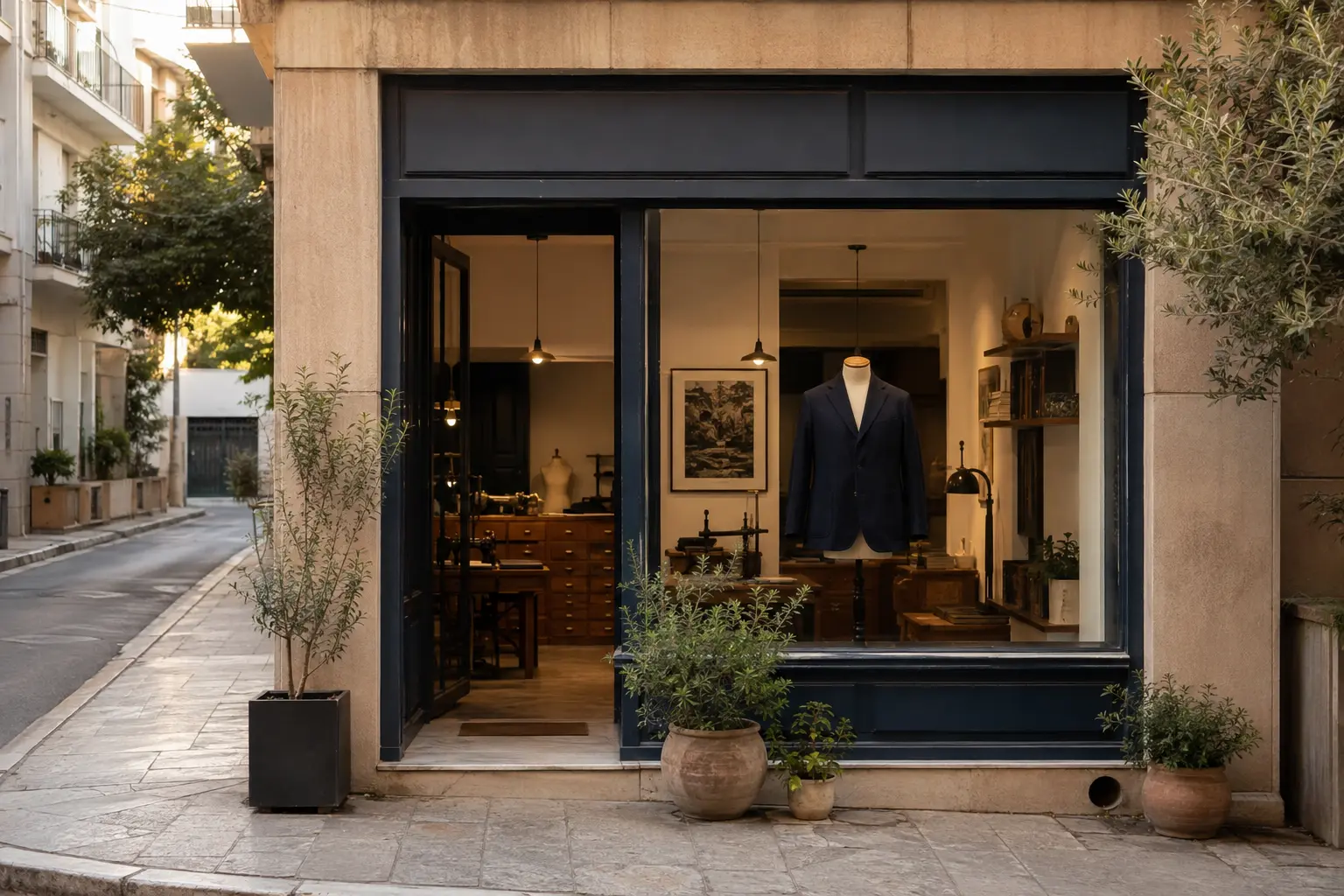 The Good Measure tailor shop frontage in Athens