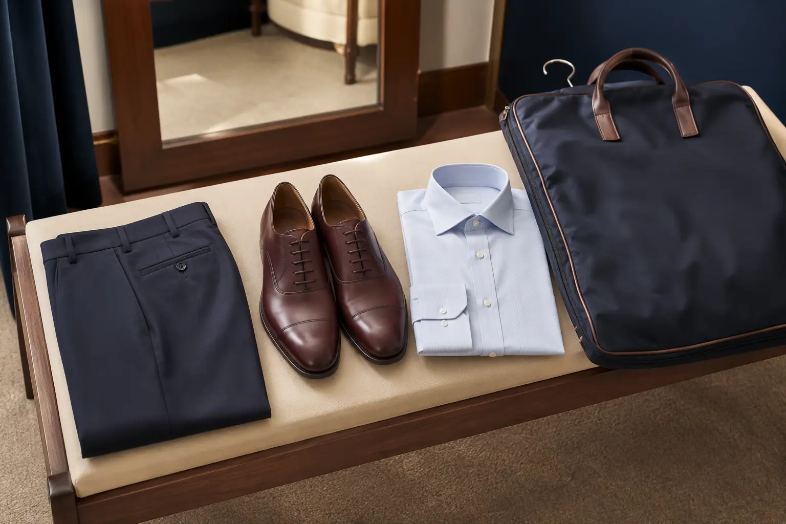 Garments and shoes prepared for a tailoring fitting