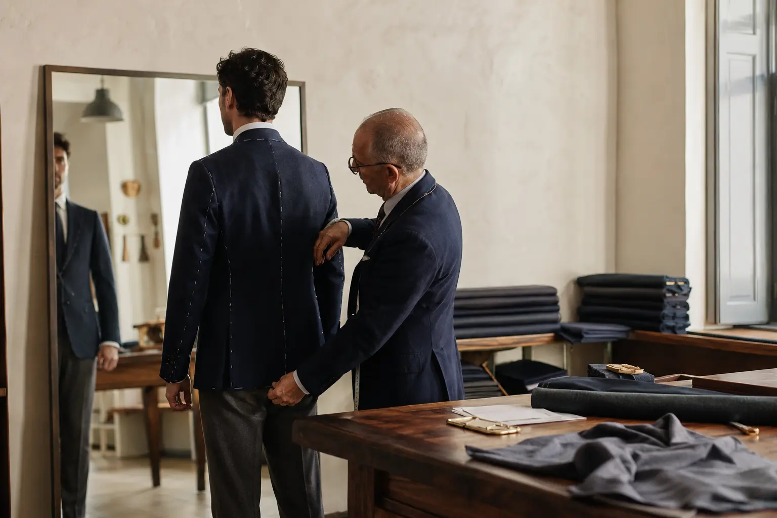 Jacket fitting in the atelier